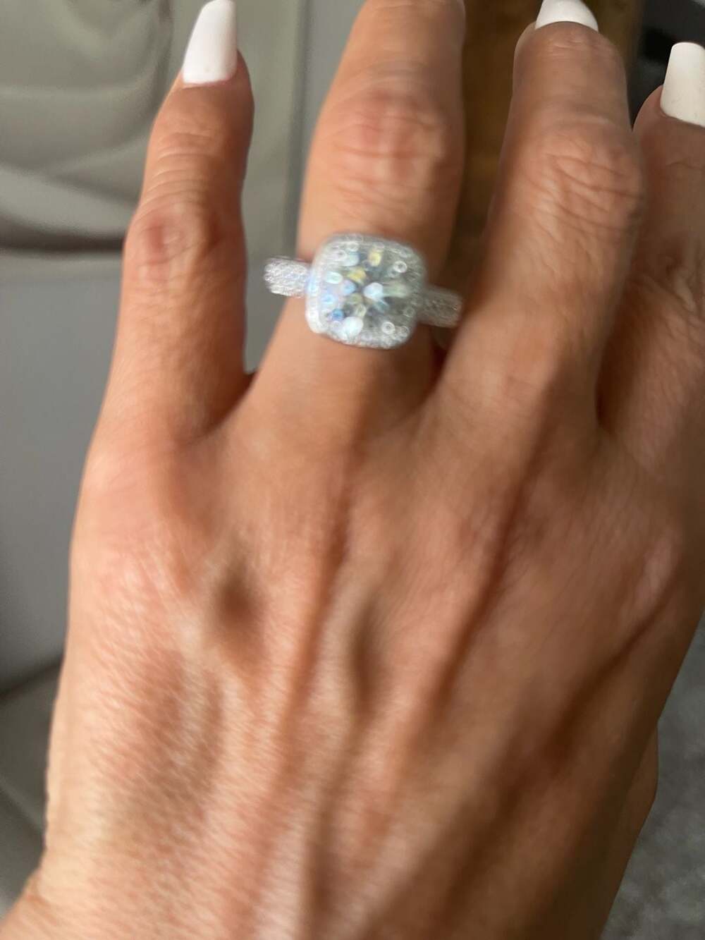 GRA Moissanite Cushion Halo Ring 2.0ct D VVS1 925 Silver